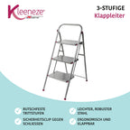 Kleeneze zusammenklappbare 3-stufige Trittleiter, leichte Klappleiter für Heimwerker, sicheres Arbeiten, rutschfeste Trittstufen, robuster Stahl, Sicherheitsclip, 105 cm, rosa/grau, Tragkraft 150 kg
