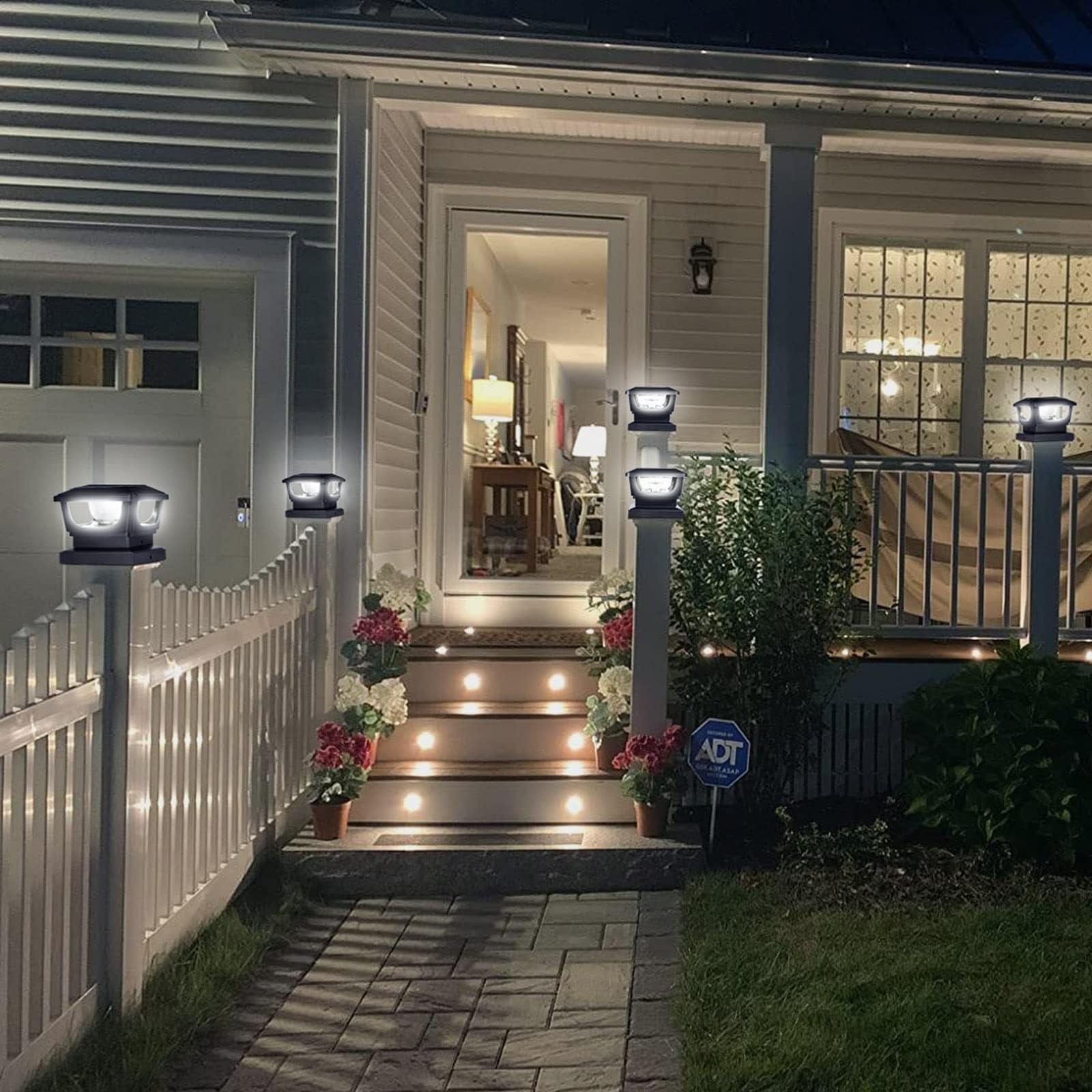 GEYUEYA Home 2pcs Solar Pfostenkappe 7x7 8x8 9x9 10x10, Pfostenleuchte Zaunpfosten Beleuchtung Pfostenlampen Außen Post Cap Light, IP65 für Pfosten, Zaun (Größe: 7.6 bis 10.1cm), Schwarz