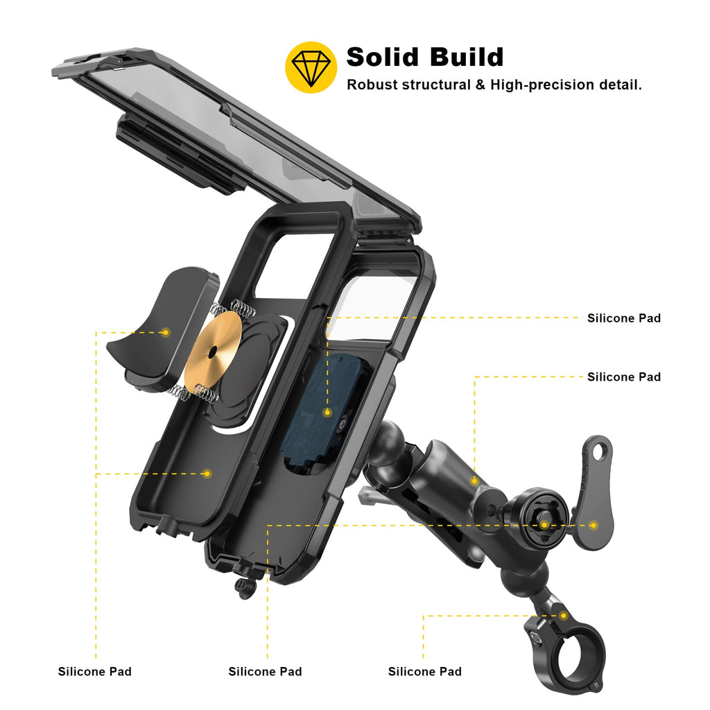 iMESTOU wasserdichte IP67 Motorrad Telefonhalterung, Fahrradhalterung mit 2,5 cm (1 Zoll) Doppelkugelsockel-Armen (S– für 3,5-6,1 Zoll Handys)