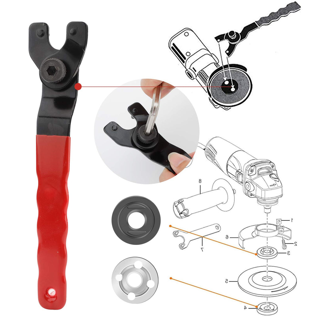 Rybtd Winkelschleifer Stiftschlüssel Universal Verstellbar Zapfenschlüsse Stirnlochschlüssel 8-48 mm Schraubenschlüssel Einstellbar mit Innensechskantschlüssel und 2 Flansch