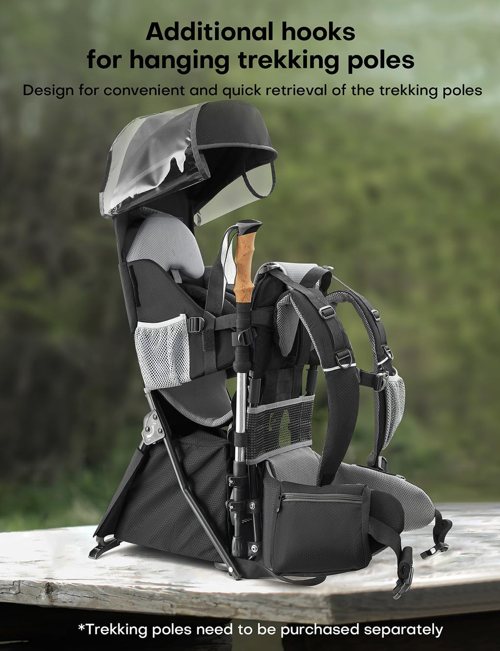 besrey Kraxe Kindertrage mit Aufbewahrungstasche, tragbare Kinderrückentrage für Reise, Kinderkraxe wandern für 6-36 Monate, Tragesitz bis 20 kg, zusammenklappbare (Upgrade Modell Schwarz)