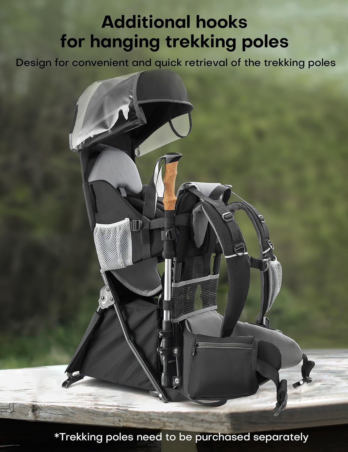 besrey Kraxe Kindertrage mit Aufbewahrungstasche, tragbare Kinderrückentrage für Reise, Kinderkraxe wandern für 6-36 Monate, Tragesitz bis 20 kg, zusammenklappbare (Upgrade Modell Schwarz)