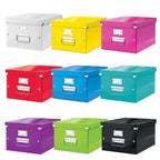 Leitz Click & Store Aufbewahrungsbox mit Deckel Mittel-Groß, Box für Unterlagen bis A4 im Büro u. Haushalt, Transportbox aus 85 % recycelter Premium-Hartpappe, Stabile Metallgriffe, Gelb, 60440016