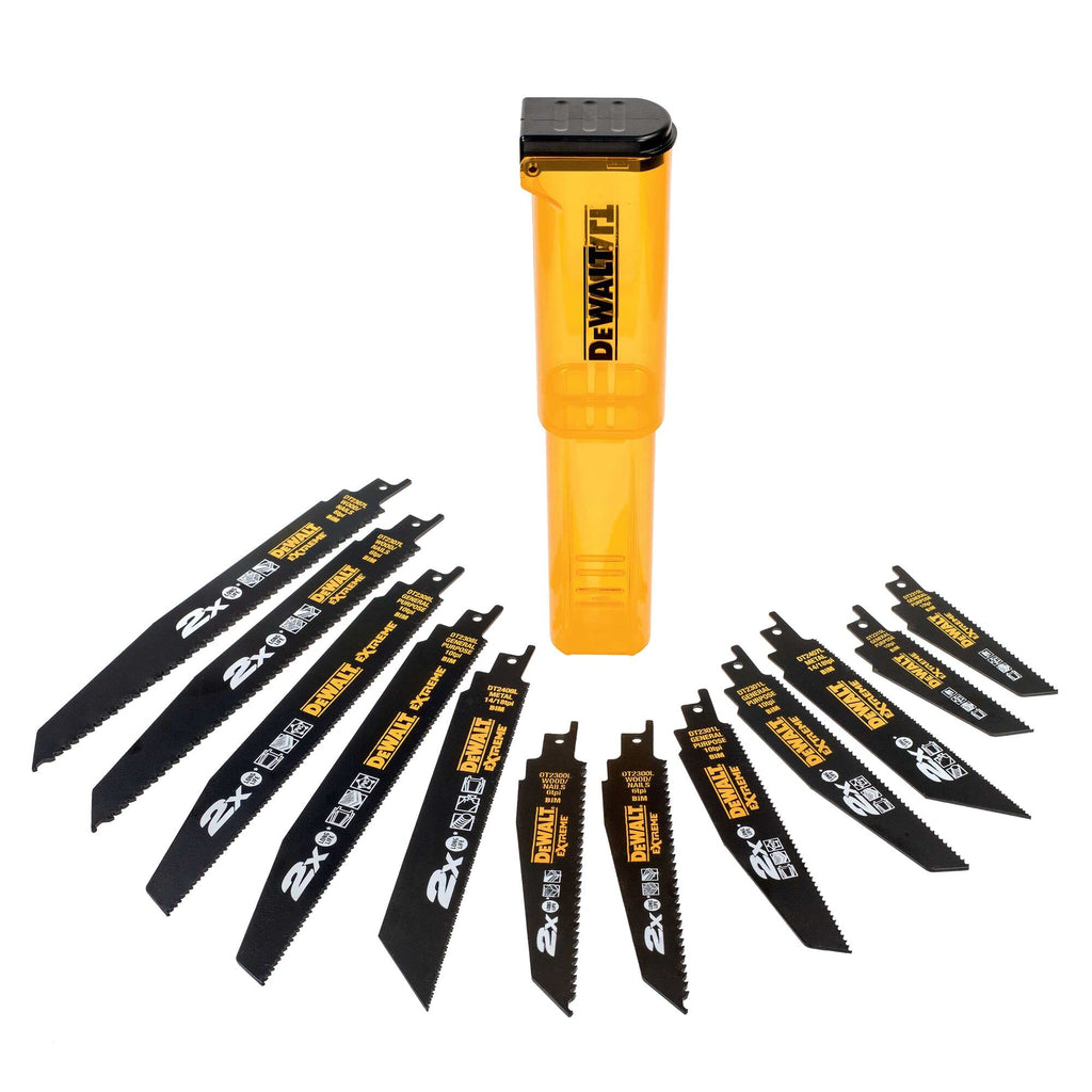 DEWALT 12-tlg. Extreme Säbelsägeblätter-Set DT2441L (für Schnitte in Holz, Holz mit Nägeln, Metall, Rohre, mit Eintauchspitze, spezielles Blattdesign für lange Lebensdauer)