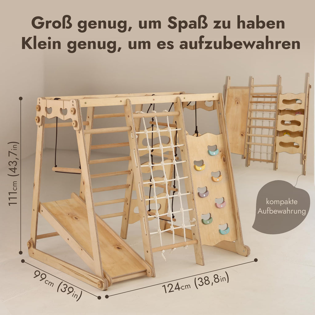 Goodevas Verbessert 9-in-1 Klettergerüst Indoor für Kinder, Montessori Klettergerüst mit Rutsche, Schaukel, Kletterwand, Kletterdreieck – Spielplatz für Kinderzimmer