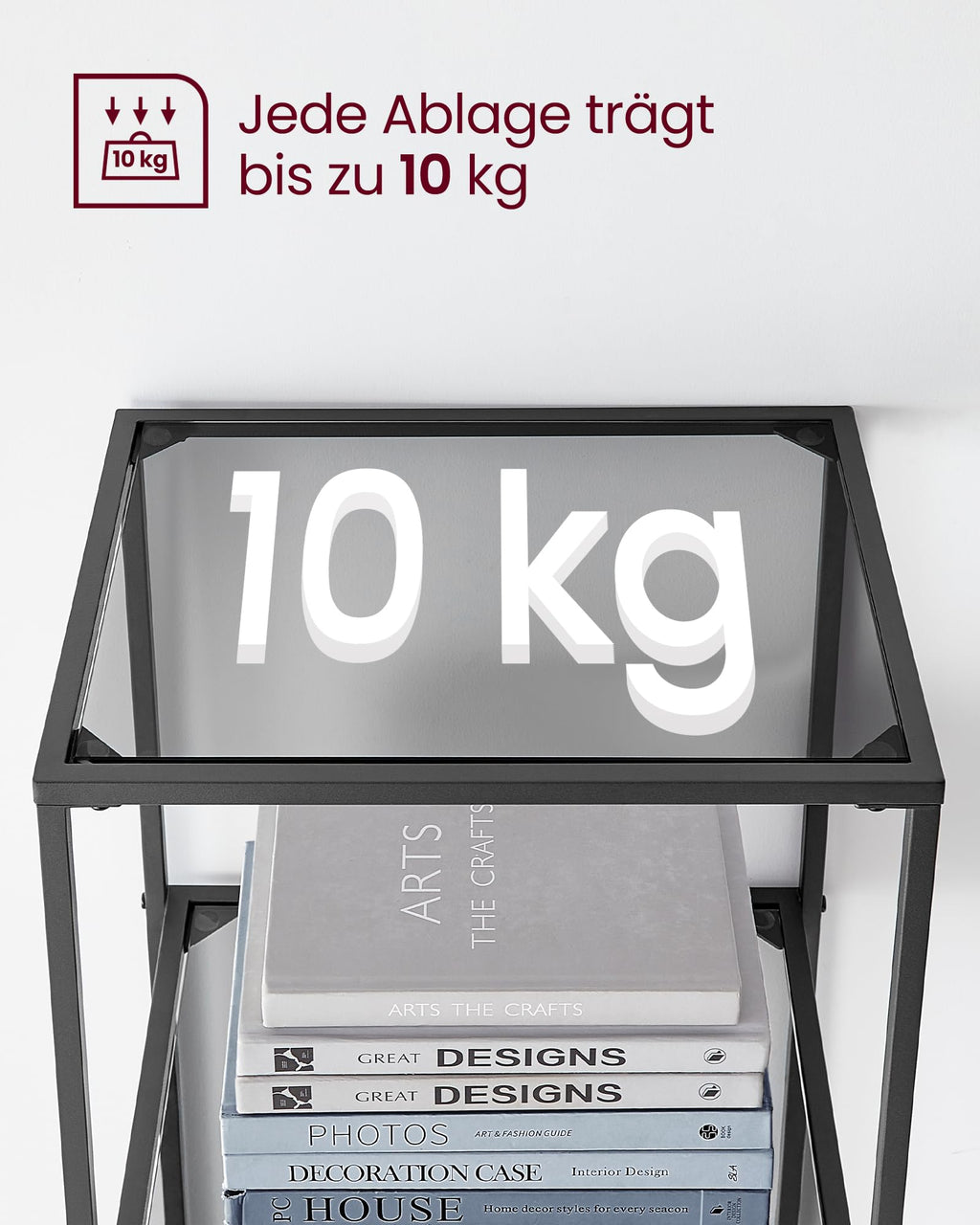 VASAGLE Badregal mit 6 Ablagen, gehärtetes Glas, einfache Montage für Badezimmer, Wohnzimmer, Küche, Büro, Schiefergrau, Schwarze Tinte LGT500G01