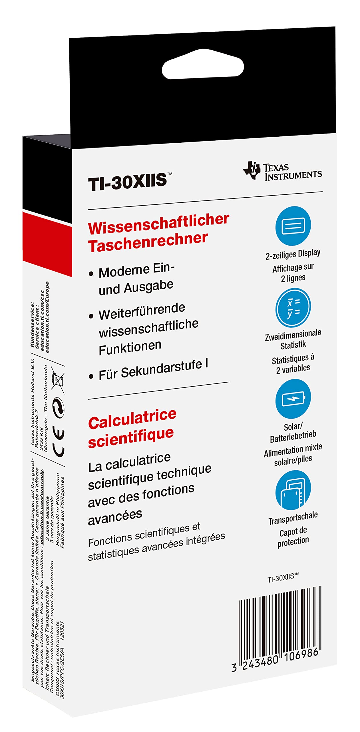 Texas Instruments TI-30 XIIS Schulrechner (zweizeilig, Solar- und Batteriebetrieb) Dunkelblau