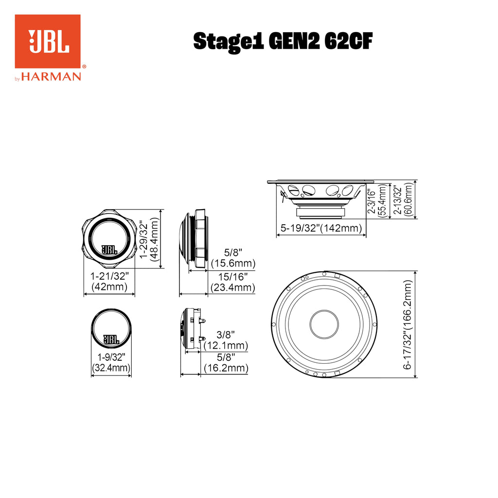 JBL Stage1 GEN2 62CF Komponenten Lautsprecher Auto 165mm (6,5 Zoll): von Harman Kardon Car HiFi mit 80W RMS und 640W Max Component Auto Boxen Set mit 2 Tieftöner + 2 Hochtöner