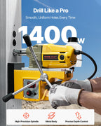 VEVOR Tragbare elektrische Säulenbohrmaschine, 1400 W Motor, 40 mm Bohrdurchmesser, mit 11 Bohrspitzen für Kernbohrung, Geschwindigkeit von 800 U/min, Metallbohrmaschine
