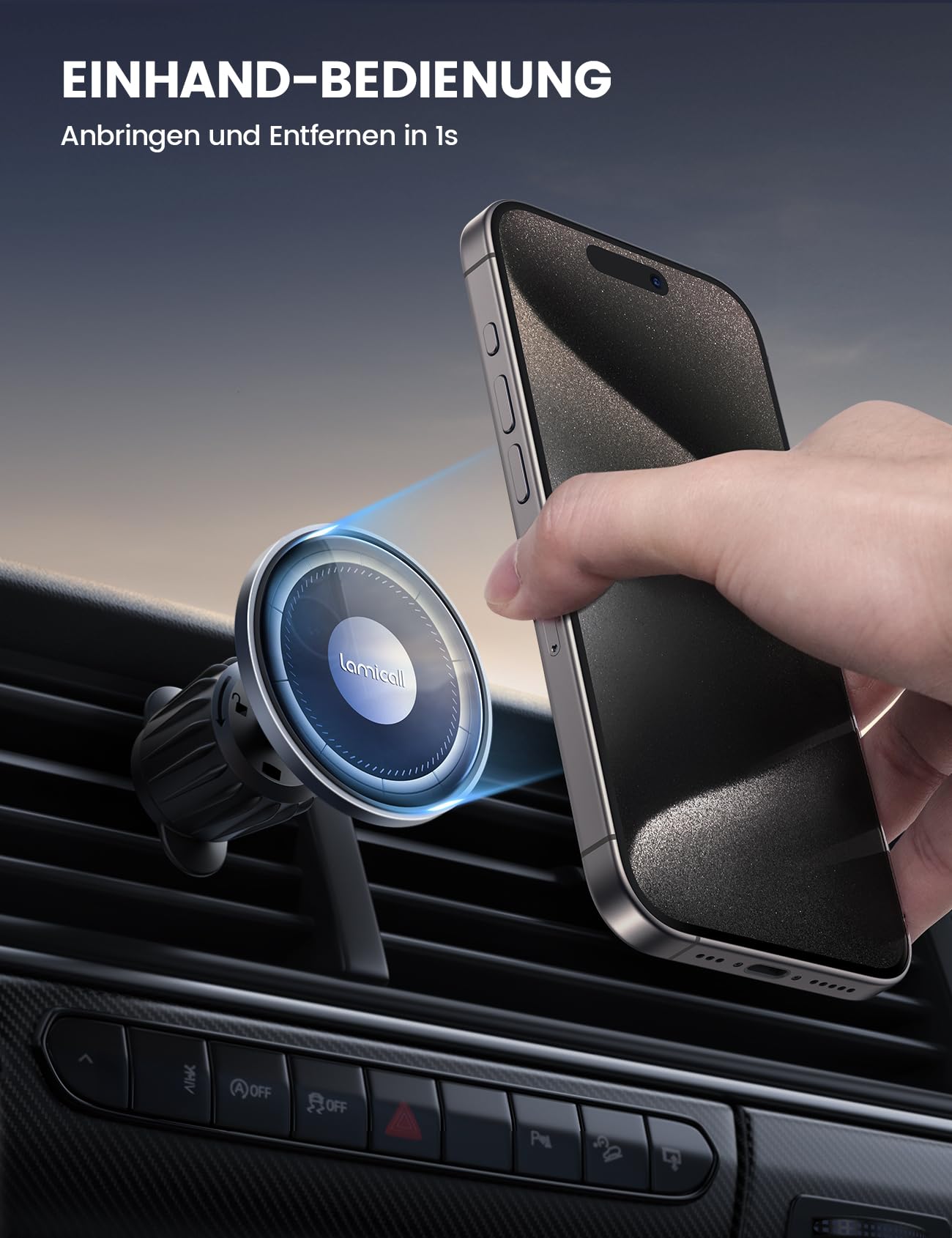 Lamicall Handyhalterung Auto für MagSafe Autohalterung - [2026 HD-Glas-Platte] Stark Magnetische Handyhalter Auto Lüftung, KFZ Handy Halterung Magnet für iPhone 17 16 15 14 13 Pro Max, Alle Smartphone