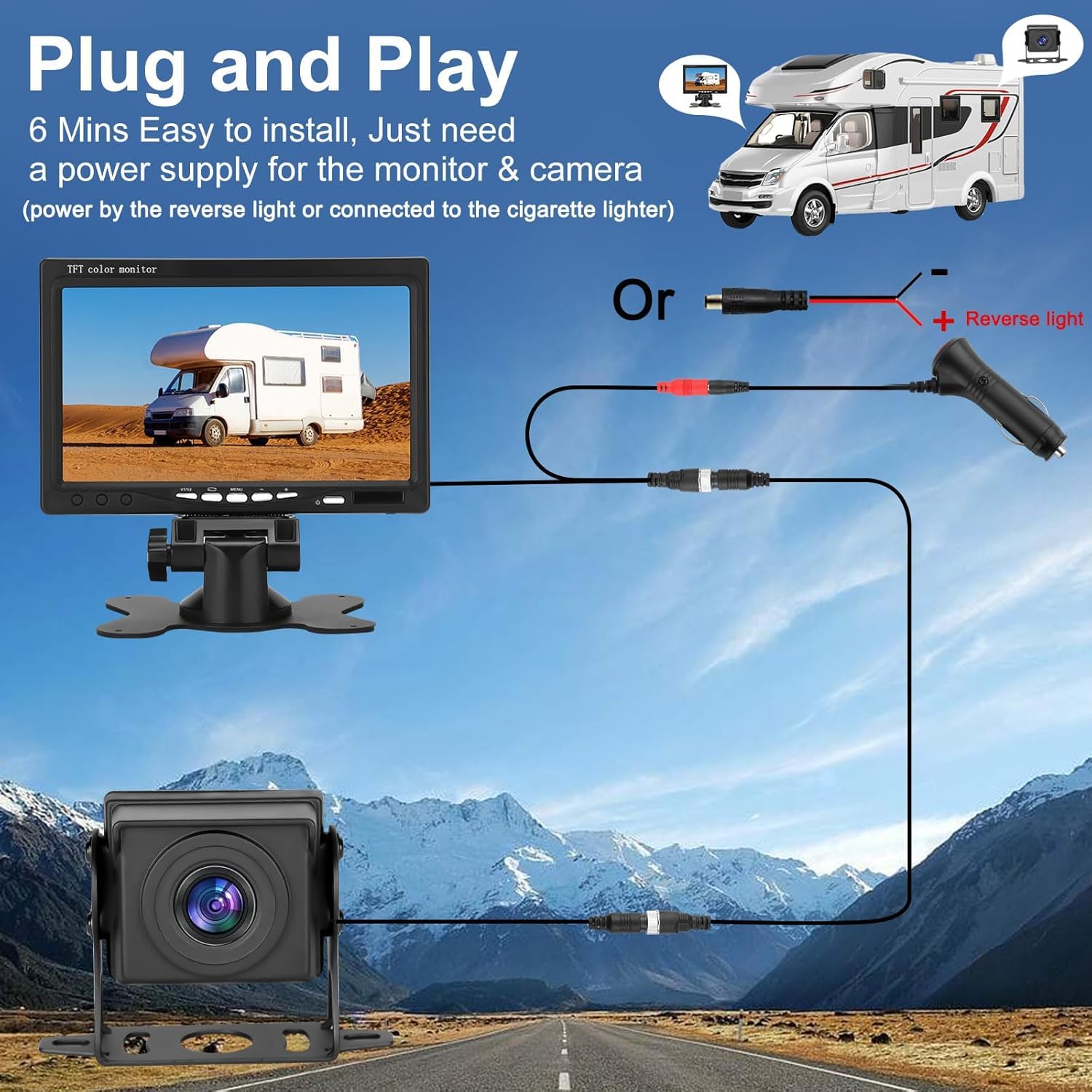 Kairiyard Rückfahrkamera Set mit 7 Zoll HD LCD Monitor & 170° Weitwinkel,Wasserdicht IP69 Rückfahrkamera Auto Nachtsicht für LKW/Anhänger/Bus/Van/Landwirtschaft