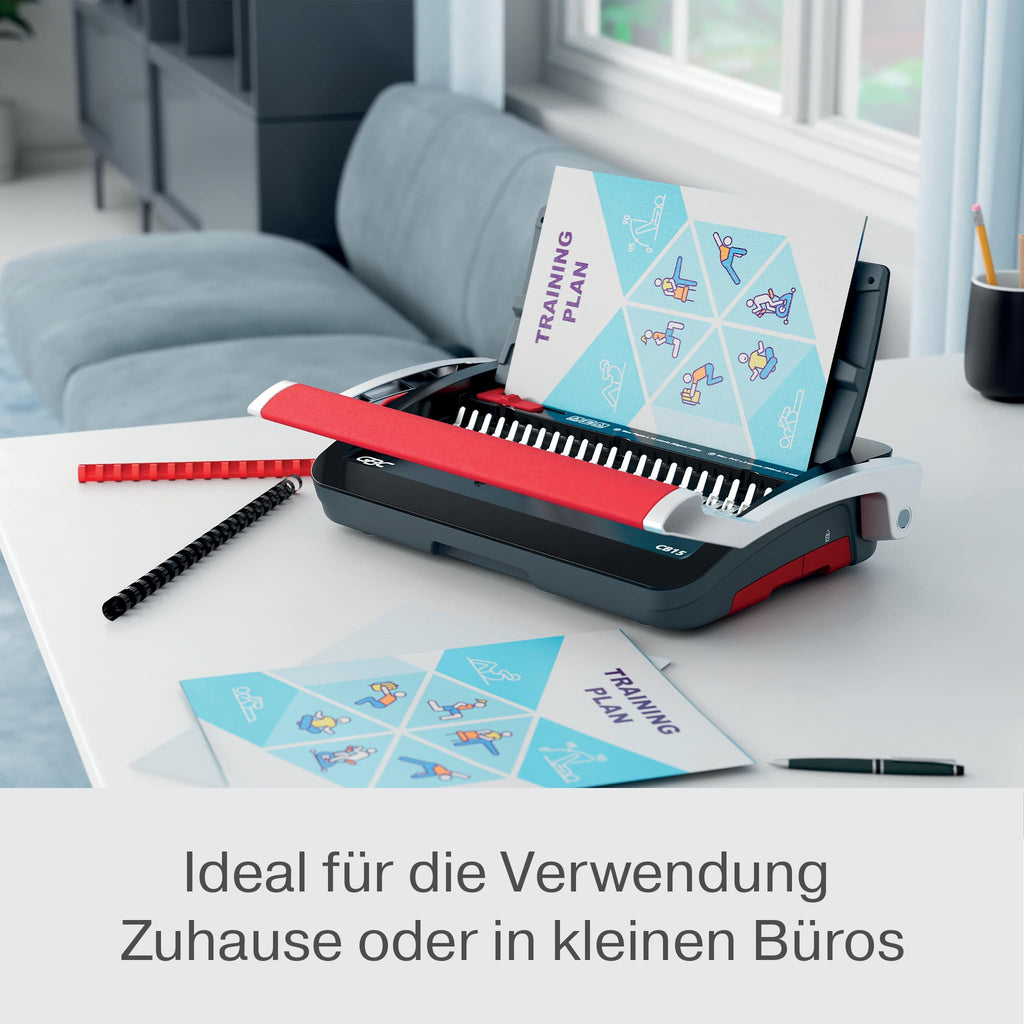 GBC CombBind CB15 Manuelles Bindegerät - Bindet 165 A5/A4 Blätter, kompaktes und leichtes Design, stanzt 15 Blätter, Schwarz/Silber, 4410061