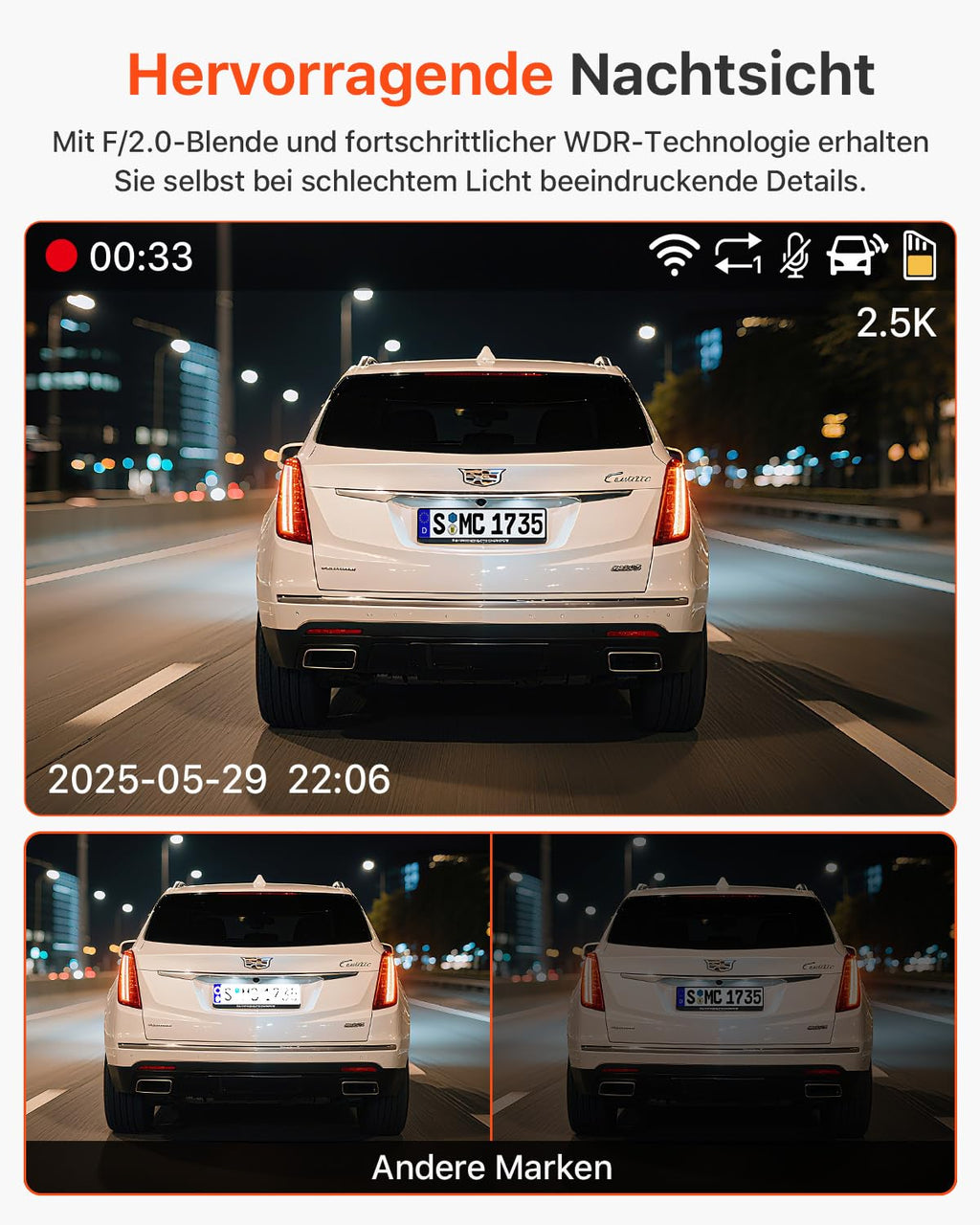 Bestsee 2.5K Dashcam Auto Vorne Hinten und Innen, 2,35" IPS-Bildschirm Dashcam Auto, mit 64GB SD-Karte, 24H Parküberwachung, WDR Nachtsicht, G-Sensor, Loop-Aufnahme, Sichtwinkel（170°+150°+150°）