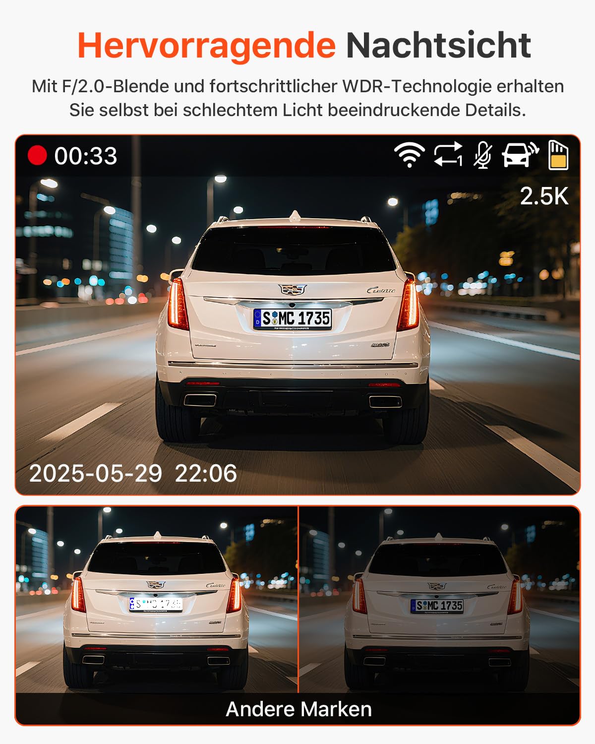 Bestsee 2.5K Dashcam Auto Vorne Hinten und Innen, 2,35" IPS-Bildschirm Dashcam Auto, mit 64GB SD-Karte, 24H Parküberwachung, WDR Nachtsicht, G-Sensor, Loop-Aufnahme, Sichtwinkel（170°+150°+150°）