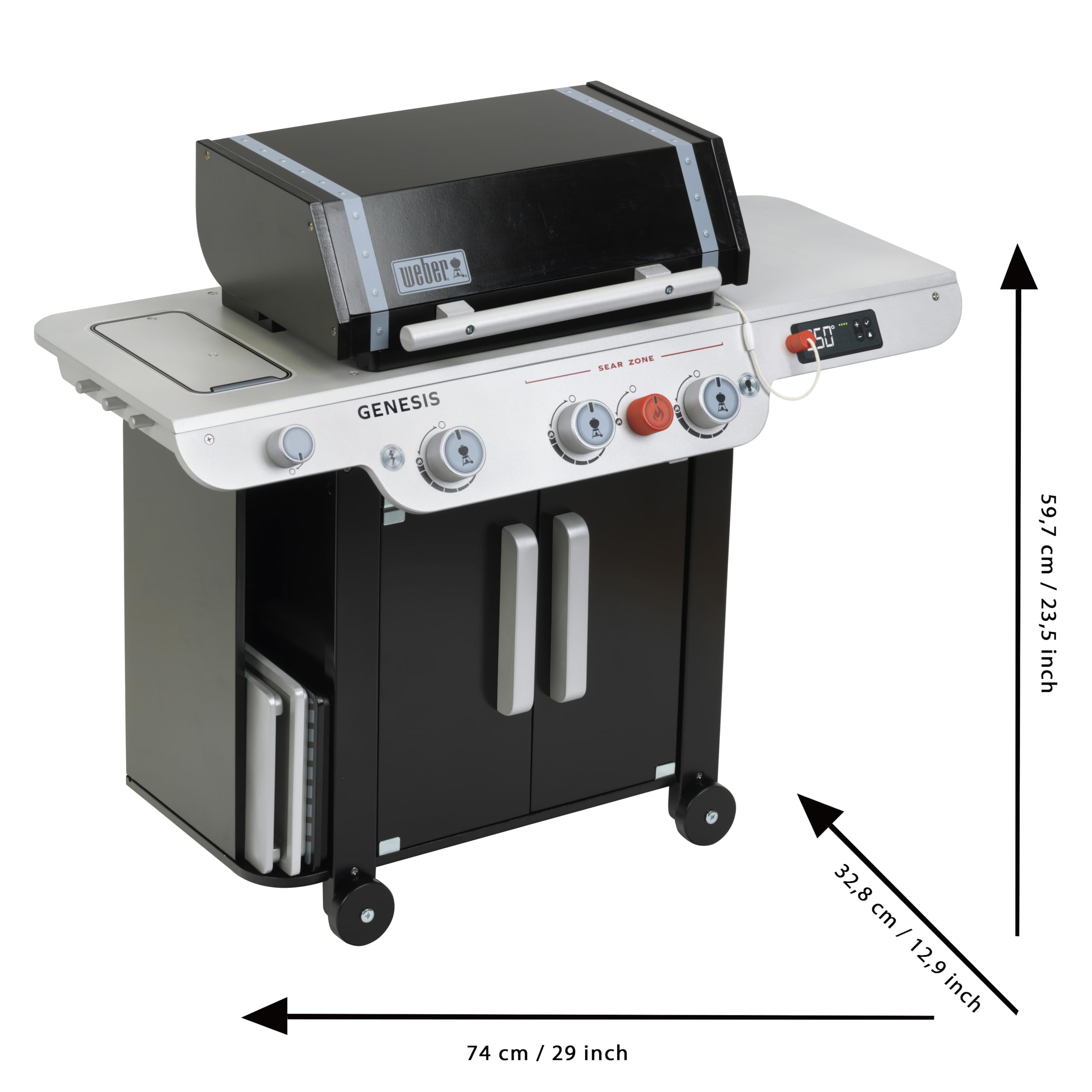 Theo Klein 9445 Weber Grill Genesis aus Holz inklusive Einsätze für Steak, Pizza oder Gemüse Mit Food-Attrappen und Grillbesteck Spielzeug für Kinder ab 3 Jahren