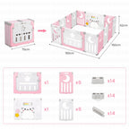 Dripex Laufstall Baby faltbar 150x150x62cm (14 Paneele) mit Spielboard, Laufgitter Baby, Kinderlaufstall & Babyzaun aus strapazierfähigem Plastik, Playpen für Innen & Außen, Rosa
