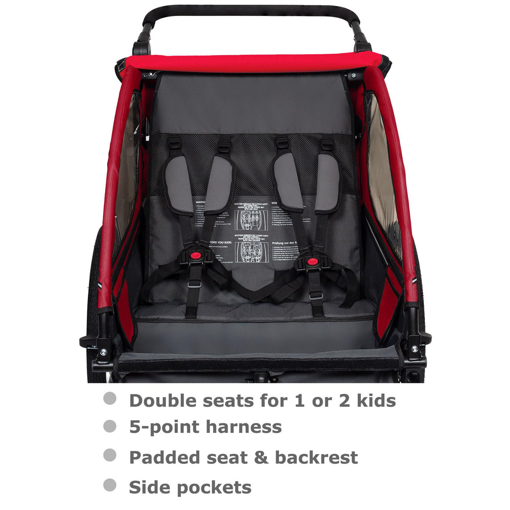 Tiggo VS 2 in 1 Kinderanhänger Fahrradanhänger Anhänger mit Buggy Set + Federung 60302 (ROT)