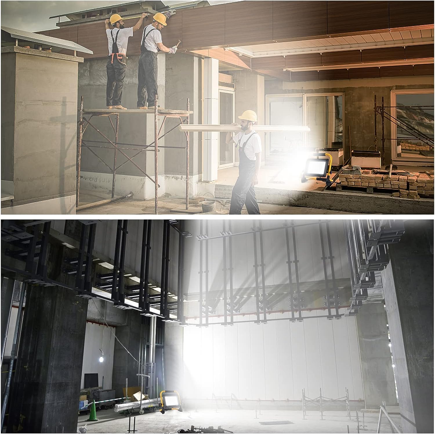 LED Baustrahler, 50W 5000LM Arbeitsleuchte, LED Arbeitsleuchte mit Stecker, IP66 Wasserdicht Baustrahler mit 4M Kabel, Tragbar für Werkstatt oder Baustelle,Garage, 6500K