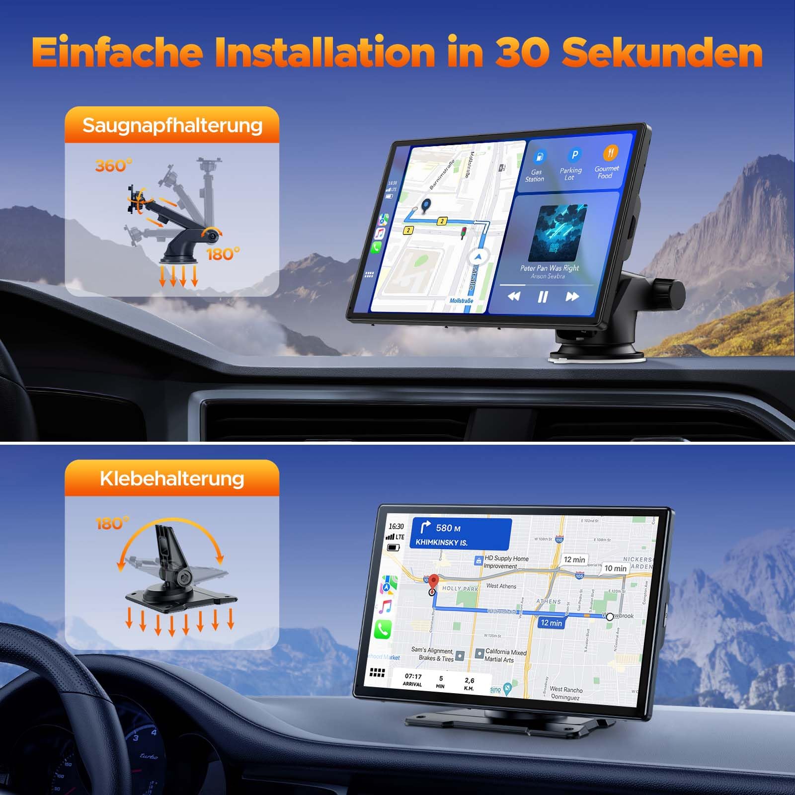 Volam Autoradio mit Wireless A-pple Carplay & Android Auto,9 Zoll IPS Touchscreen Tragbares Carplay Bildschirm mit Bluetooth 5.0,Digital Receiver mit Siri/Goog-le/Mirror Link/G-oogle/Siri/FM/AUX