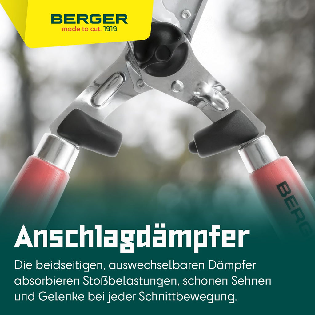 BERGER-Tools Heckenschere Komfort 4590 mit Wellenschliff und Anschlagdämpfer, Länge 54 cm, Rot, Heckenschere Komfort mit Wellenschliff 540mm