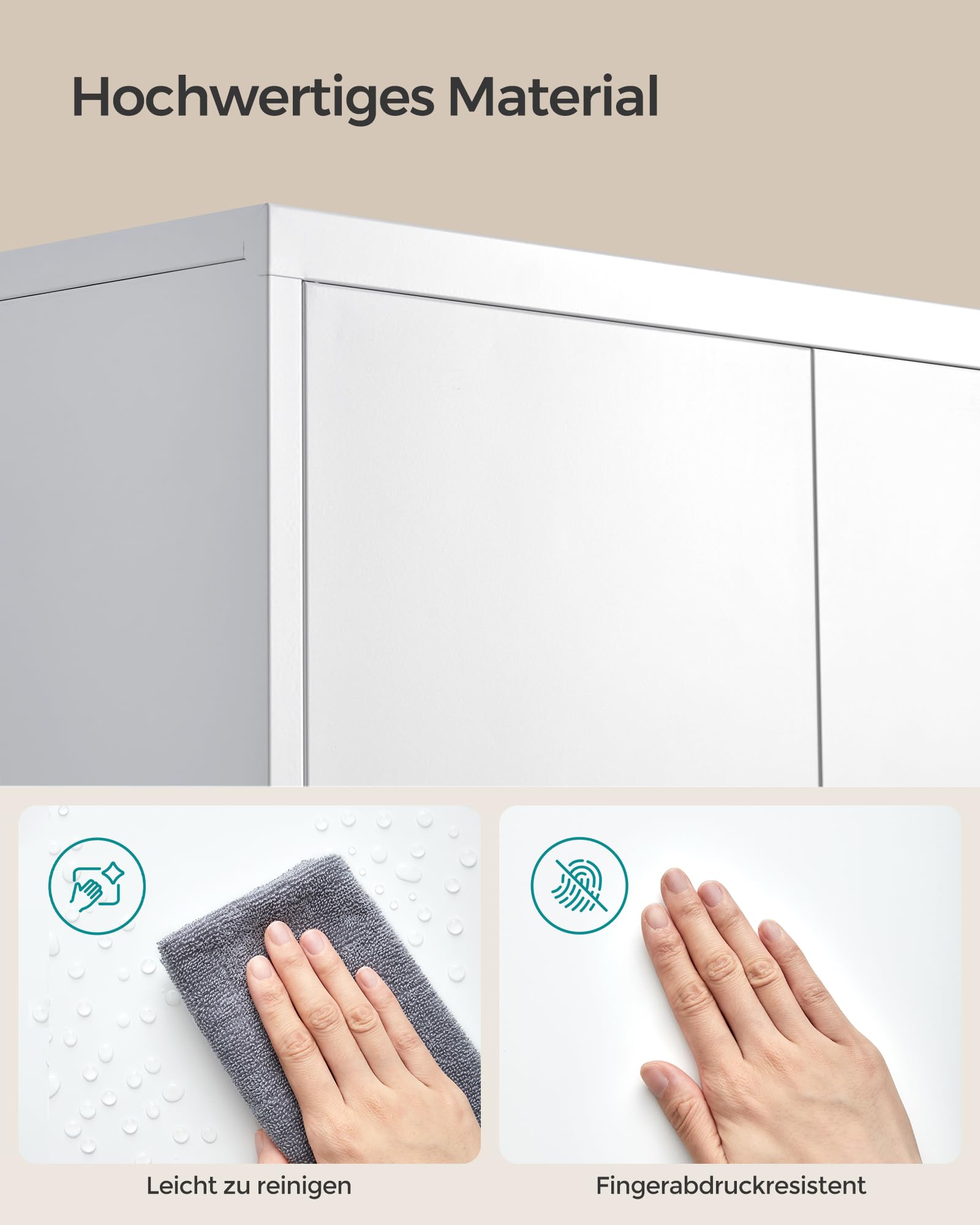 SONGMICS Aktenschrank, Mehrzweckschrank, Aufbewahrungsschrank, 5 Ebenen, 40 x 60 x 180 cm, Doppeltüren, Schloss, Werkzeug, verstellbare Ablagen, Garage, Büro, Wohnzimmer, mattweiß OMC014W01