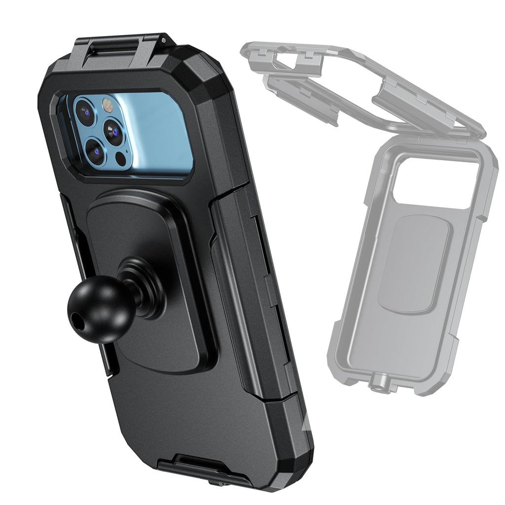 iMESTOU wasserdichte Motorrad Telefonhalterung IP66 mit 2,5 cm Kugelkopf 360° Drehbar Passend für RAM B Größe Zubehör, Geeignet für 5,5"-6,8" Smartphones mit max. Dicke 1,1 cm (Größe L)
