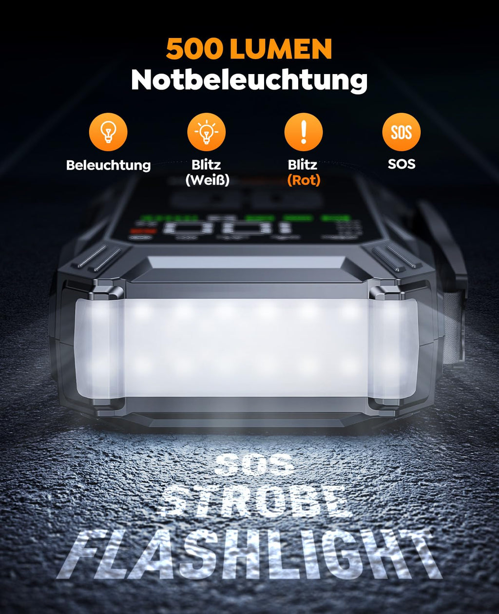 YaberAuto Starthilfe Powerbank mit Kompressor, 150PSI 6000A Auto Starthilfe, 23800mAh Starthilfe Powerbank, Jump Starter (All Benzin und 10.0L Dieselmotor) mit LCD Bildschirm und 500 Lumen Notlicht