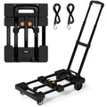 Faltbare Sackkarre, Dolly Cart mit 6 Rädern (2 mit Bremse) und 2 elastischen Gurten, 227 kg Schwerlastwagen für Umzug, Gepäck, Autositz, Gartenpflanze, Camping, max. ausziehbare Platte, 66 cm, Schwarz