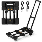 Faltbare Sackkarre, Dolly Cart mit 6 Rädern (2 mit Bremse) und 2 elastischen Gurten, 227 kg Schwerlastwagen für Umzug, Gepäck, Autositz, Gartenpflanze, Camping, max. ausziehbare Platte, 66 cm, Schwarz