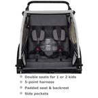 Tiggo VS Kinderanhänger 360° Drehbar mit Federung 2in1 Fahrradanhänger mit Buggy Set Jogger 5-Punkt Gurt Fahrrad Anhänger für 1 bis 2 Kinder max. 40kg (Grau)