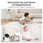 BOIFUN Babyphone mit 2 Kameras, 360 Gard WLAN 2MP Video Babyfon mit App, 4×Zoom, Bewegungsverfolgung, IR Nachtsicht, Weinen/Bewegungs/Geräuscherkennung, Temperaturerkennung
