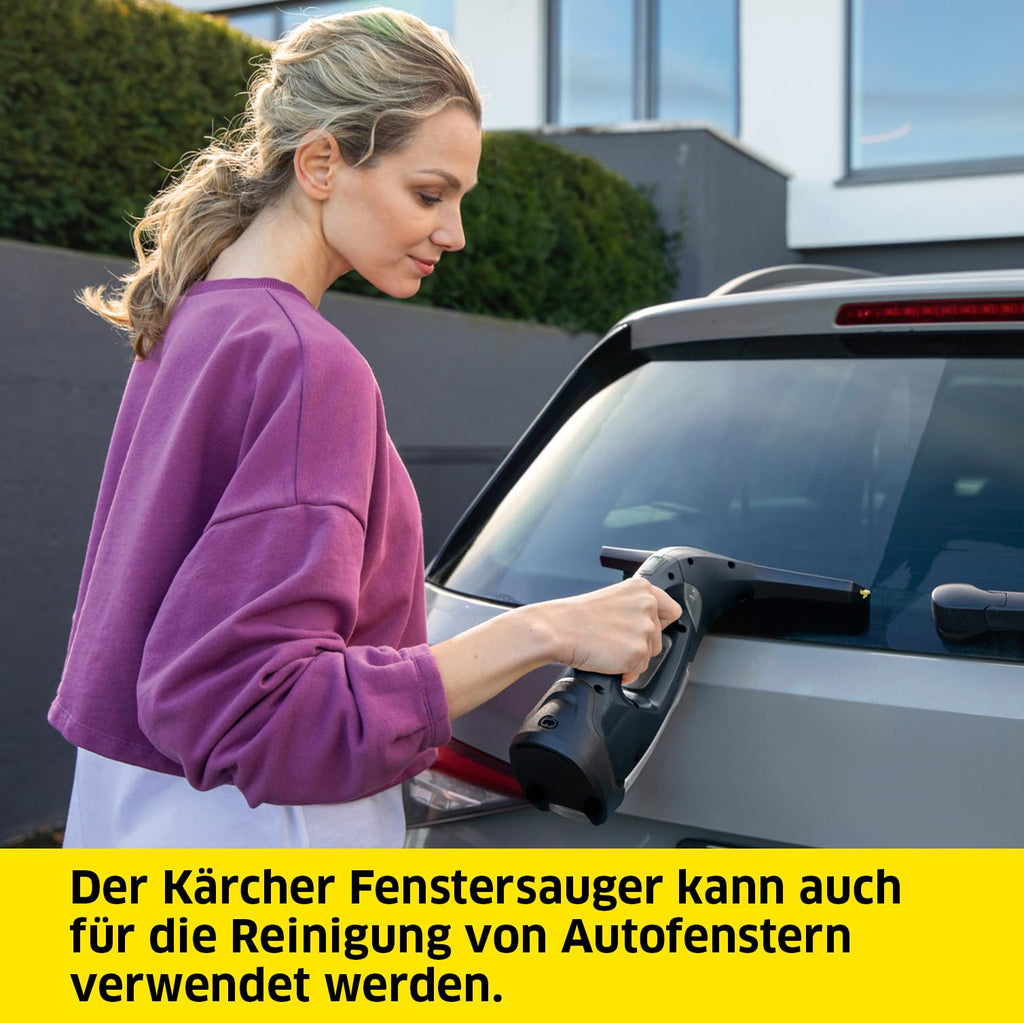 Kärcher Akku Fenstersauger WV 2 Black Edition (Akkulaufzeit: 35 min, 2X wechselbare Absaugdüsen - breit und schmal, Sprühflasche mit Mikrofaserbezug, Fensterreiniger-Konzentrat 20 ml)