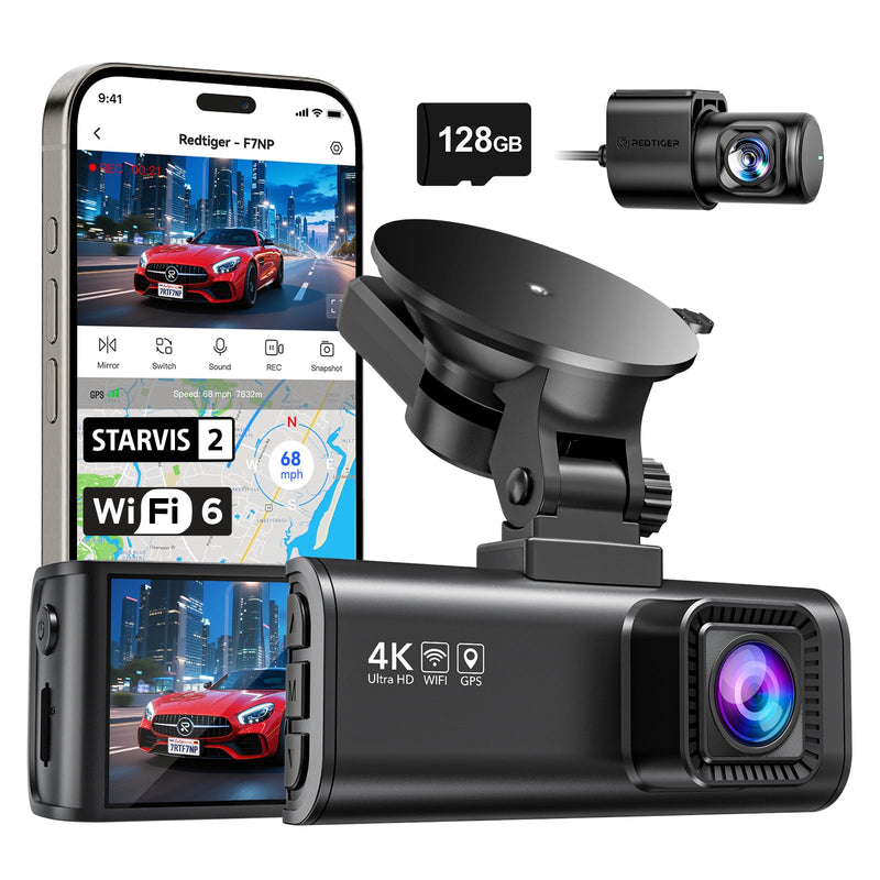 REDTIGER Dashcam 4K FrontUndHeck UltraWeitwinkel STARVIS2 GPSWiFi AutofahrerPremium