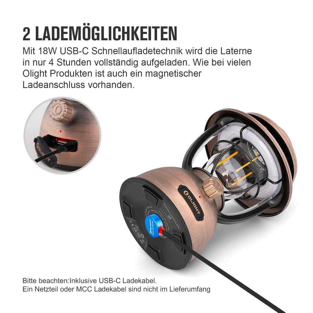 OLIGHT Olantern Classic 2 Pro Campinglampe 300 LM, LED Laterne im Retro-Stil Stufenlos Dimmbar, Notstrombank USB Wiederaufladbar, für Camping, Garten, Stimmungsvolle Dekoration, Wandern