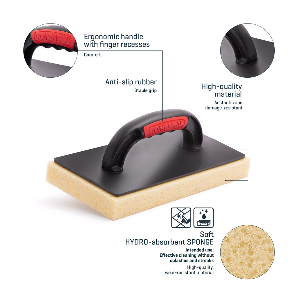 COMENSAL Fliesenwaschset - 9-teiliges Fliesenleger Waschset XL - 24L - Profi Fliesen Waschset - mit Räder - Rollenaufsatz - Gitter - Epoxi Fugenbrett - Hydroschwamm - Schwamm - Made in EU