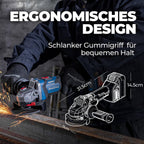 DongCheng Akku-Winkelschleifer 18V, Ø 125mm, 1000W, bürstenloser Motor, 3 Drehzahlstufen, Schnellspannschutz, Anti-Vibrationsgriff, inkl. 2 Schleif-, 2 Fächer-, 2 Trennscheiben, 4.0Ah Akku & Ladegerät