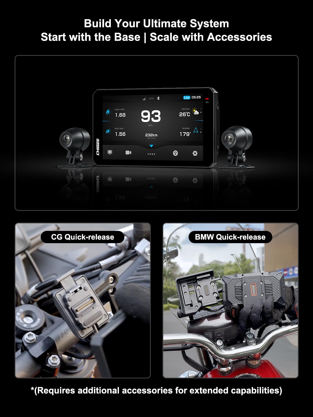 CHIGEE AIO-6 LTE 4G Motorcycle GPS Navigation with 6 inch Display, Motorcycle Carplay Android Auto, Real-time alerts, Electronic Fence,IP9X Waterproof