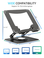 SOUNDANCE Laptopständer mit 360° drehbarer Basis, Ergonomische Computererhöhung für Schreibtisch, Einstellbare Höhe, Faltbare Laptophalterung, Stabile Unterstützung 10-15,6 Zoll Notebook, Schwarz