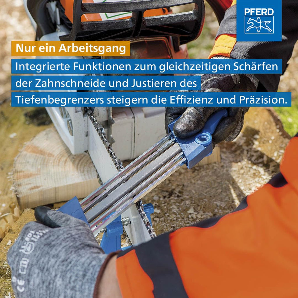 PFERD Tools Kettensägeschärfgerät Chain Sharp CS-X, Feilen-ø 4,8 mm, 11098048 - Sägezahn und Tiefenbegrenzer in einem Arbeitsgang bearbeiten