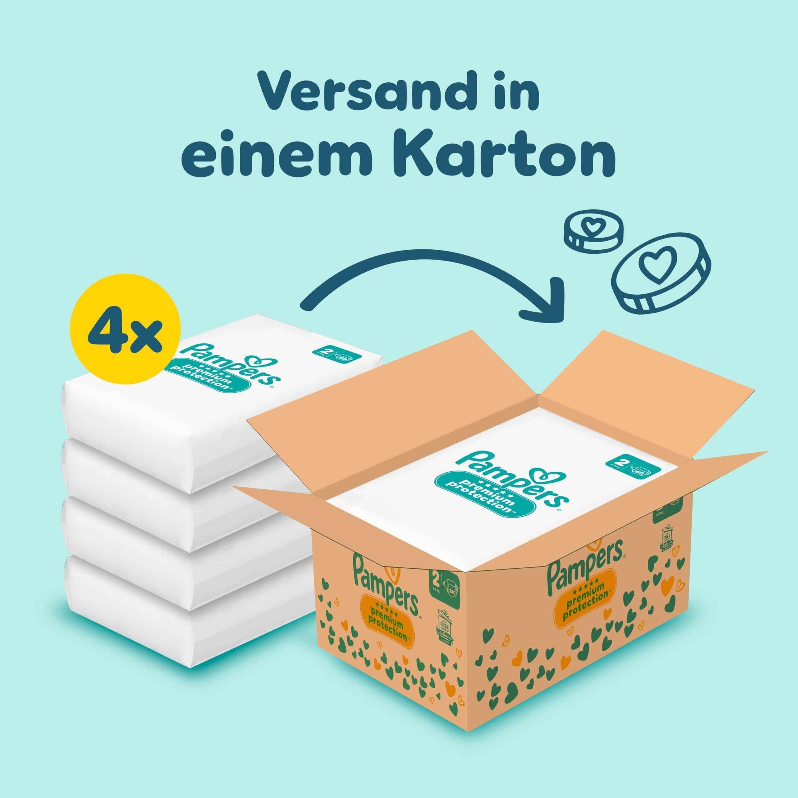 Pampers Premium Protection Größe 2, 240 Windeln, 4kg-8kg, Doppelter Schutz für die Haut und vor Auslaufen