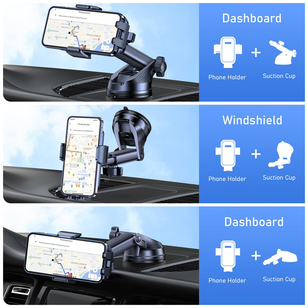 Blukar Handyhalterung Auto, [Upgrade Saugnapf] Handyhalter für Autos Armaturenbrett & Windschutzscheibe, 360° Drehbar KFZ Handy Halterung mit EIN-Knopf-Release für iPhone, Galaxy, Mate usw.