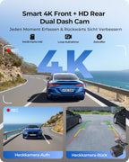 Krunia 9,26" Drahtloses Tragbarer Car Play Display mit 4K-Front- & HD-Rückfahr-Dual-Dashcam für Apple CarPlay & Android Auto mit OTA-Updates, Mirror Link, Bluetooth 5.0, Sprachsteuerung, GPS, FM