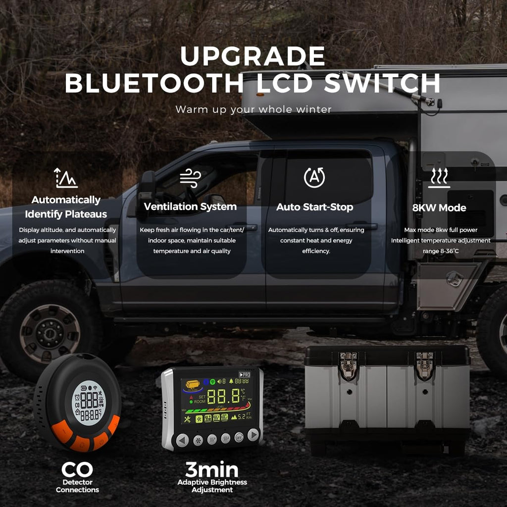 Sunster 8kW Tragbare Diesel Luftheizung, 110-240V AC & 12/24V DC Diesel Standheizung mit Drahtloser Temperaturschalter mit CO-Detektion, Dieselheizung mit Automatischer Start&Stop, Lüftungsmodus