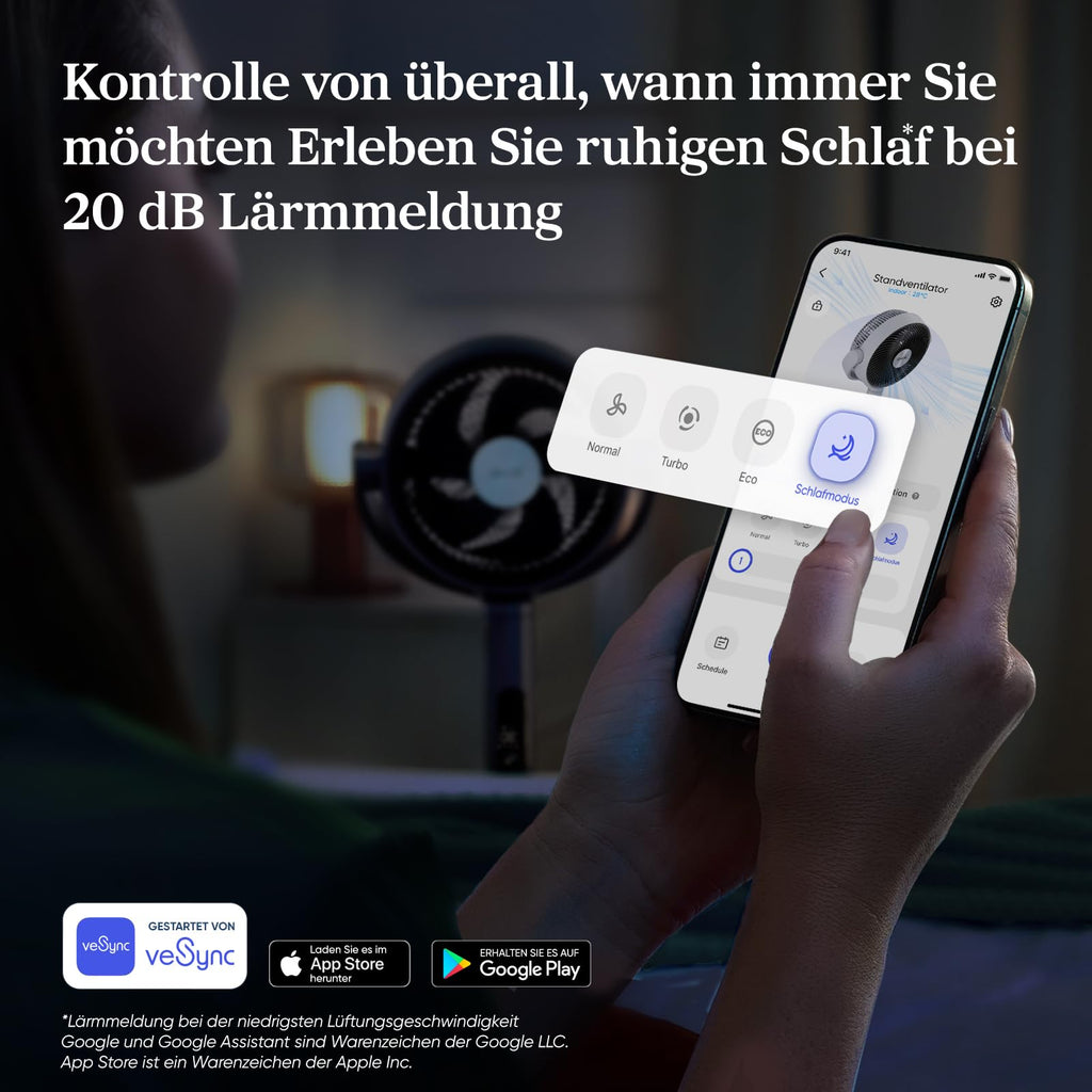 Levoit 20dB Standventilator sehr leise mit intelligenter Steuerung via APP & Alexa, DC Motor mit 30m Wurfweite, Ventilator mit Kühlung, Fan mit Fernbedienung, 4 Modi 12 Stufen 12 Std Timer