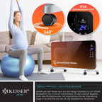 Kesser® Elektro Glasheizung Konvektor Elektroheizung Heizung Heizkörper (Schwarz)