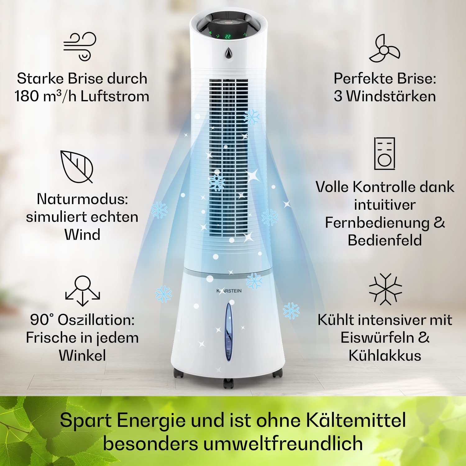 Klarstein Luftkühler mit Wasserkühlung, 5-in-1 Verdunstungskühler, Luftbefeuchter, Ventilator, Luftreiniger & Nachtmodus, Mobile Klimageräte Luftkühler 6L, 45 Watt Air Cooler, 180 m³/h Luftstrom