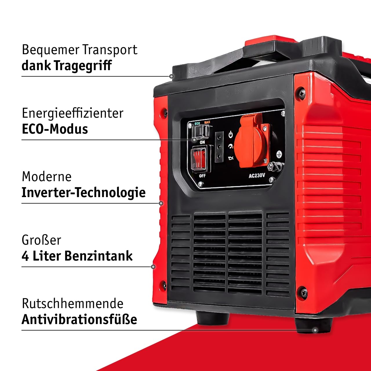 Walter Inverter Stromerzeuger 1000W, Benzin Notstromaggregat, ideal für Camping Reise Garage Wohnwagen Baustelle, WWS-IGS1000