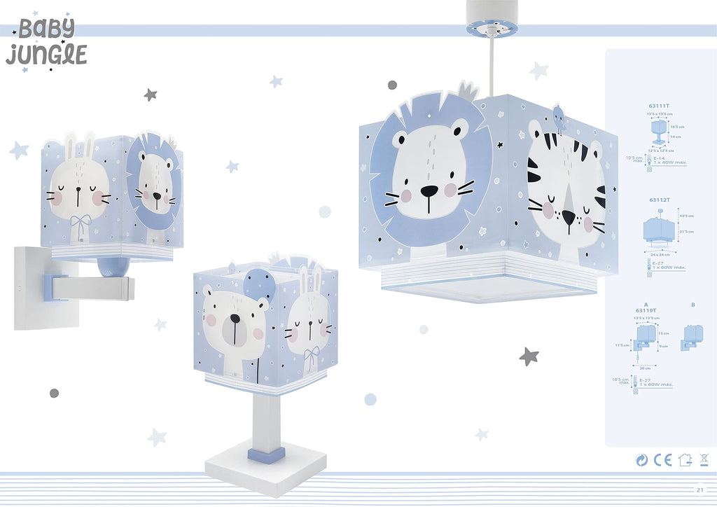 Dalber kinderlampe Pendelleuchte Hängelampe Baby Jungle Tiere Dschungeltiere, Kunststoff, Blau