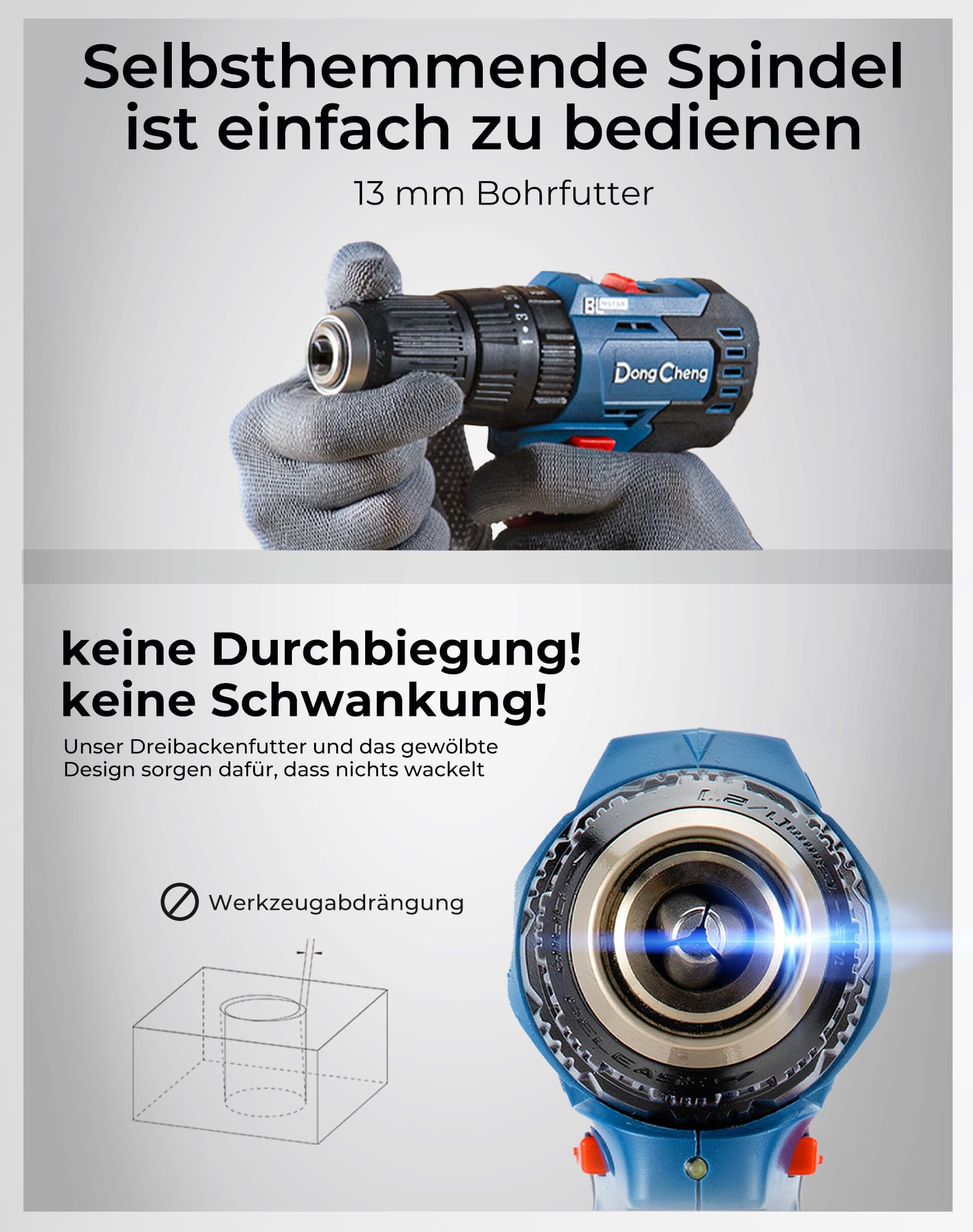 DongCheng Akku-Schlagbohrschrauber-Set 18V 50Nm, bürstenlose Schlagbohrmaschine (2x2,0 Ah), 20+1+1 Drehmomentstufen Akkubohrer, 2 Gang, 13mm Bohrfutter, inkl. Ladegerät, 19-tlg. Zubehör-Set