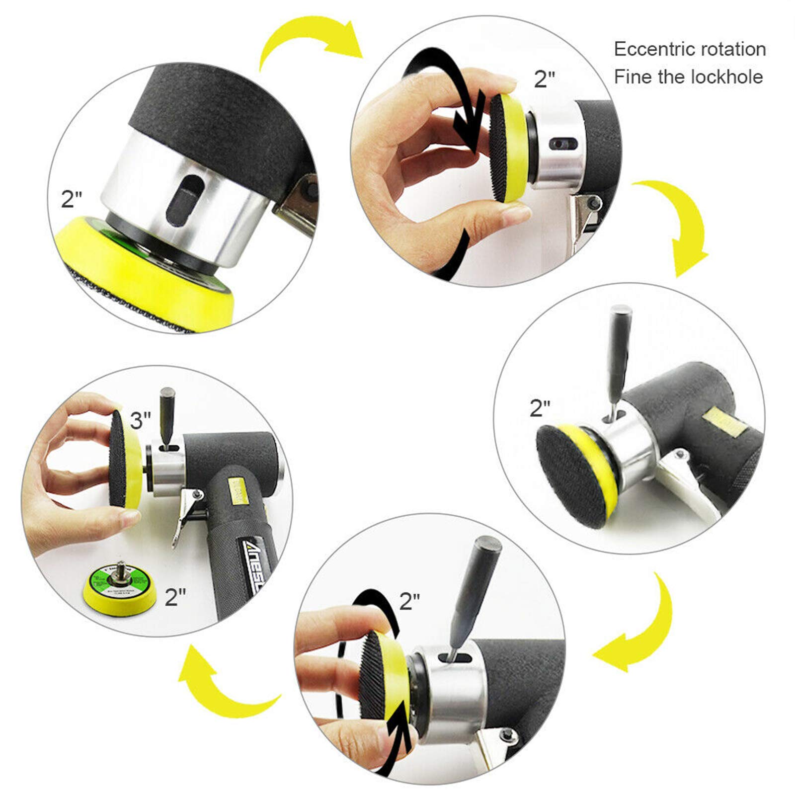 Mini Poliermaschine,druckluft Polierer 25mm 50mm 80mm Exzenter Schleifer Druckluft Winkelschleifer Poliermaschin/polierer Mit 24tlg Polierschwämme Polierpad Polierschleifmaschine Set für Auto